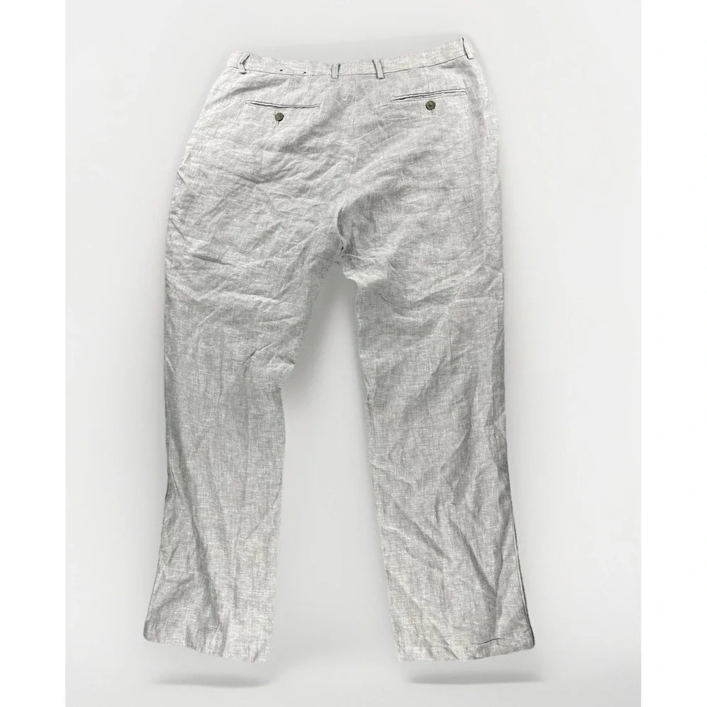 Tasso Elba Mens 100% Linen Pants 36x32 Light Gray Flat Front Casual Summer